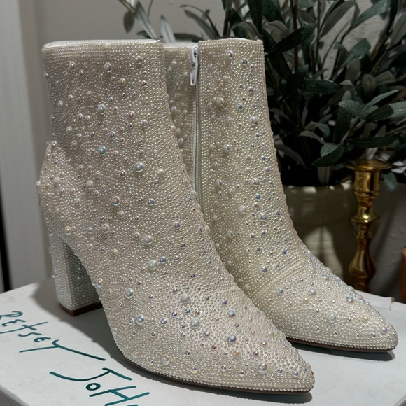Betsey Johnson Shoes - Betsey Johnson 6 Ivory Pearl Rhinestones Cady Ankle Boots Concert Festival NWB